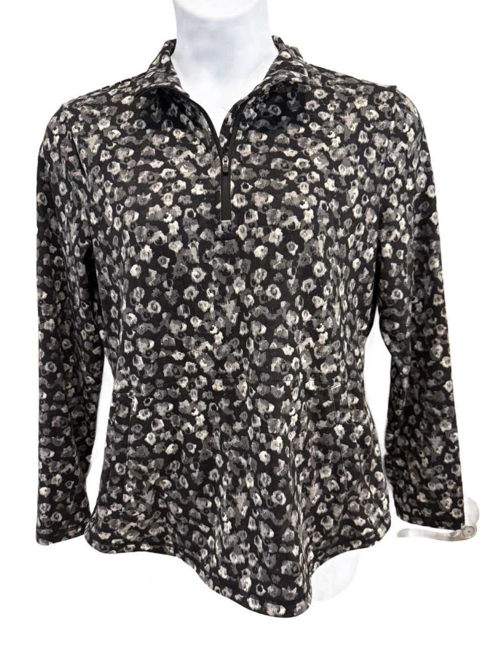 Quarter Zip Blurred Floral Print Pullover by Talbots. Large